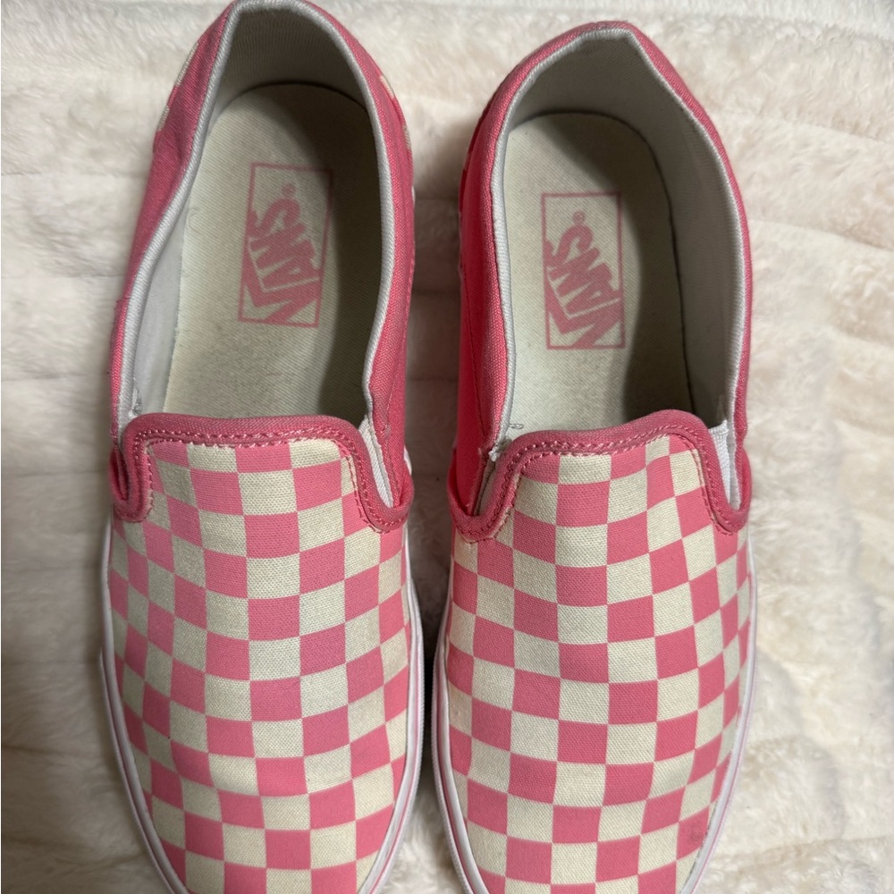 Vans Pink and White Checkered Slip-On Shoes